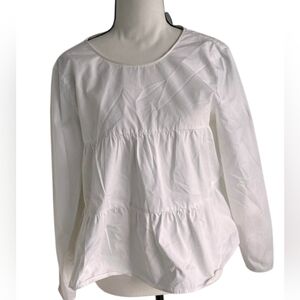 Zara Cotton Poplin Tiered Cream Cropped Women's Blouse SZ M
